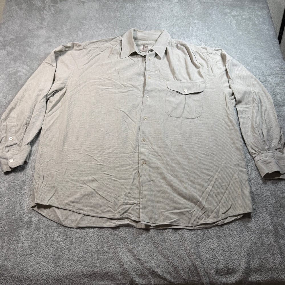 Ermenegildo Zegna Button Up Shirt Mens XL Beige Stretch Cotton Lycra Italy Made